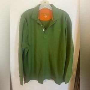 Orvis Long Sleeve Polo Shirt Mens L Green Orange Fly Fishing Outdoors